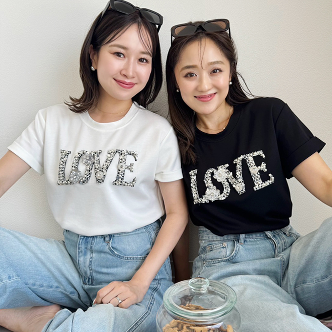 ビジューLoveTシャツ【ネコポスOK】【7g-831-05490】