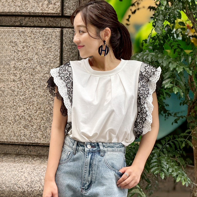 フローラルレーススリーブTシャツ【ネコポスOK】【7g-831-05717】