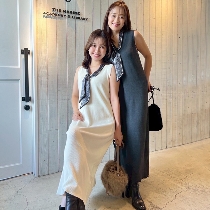 スカーフ付きモノトーンエレガントワンピース【7f-831-05796】