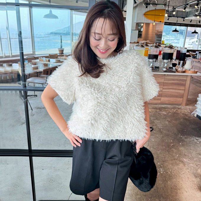 半袖フェイクファートップス【7f-831-05754】