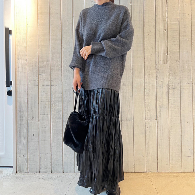 ニット×プリーツ切替ドッキングワンピース【7f-831-05740】