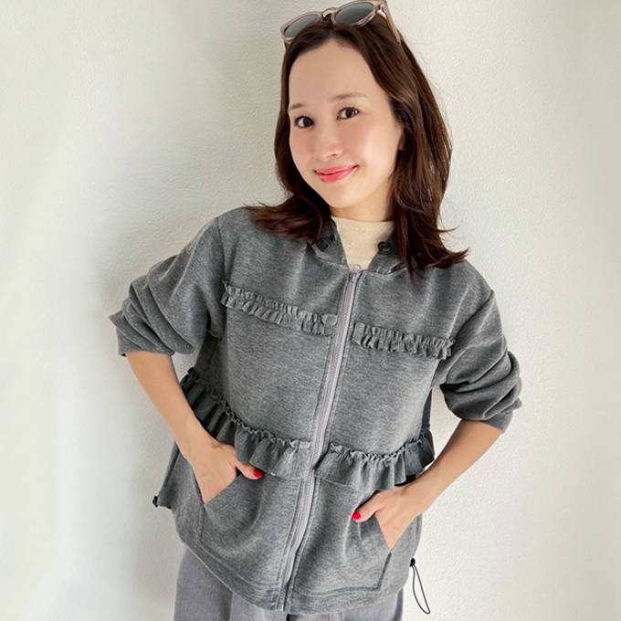 フリルデザインジップパーカー【7f-831-05858】