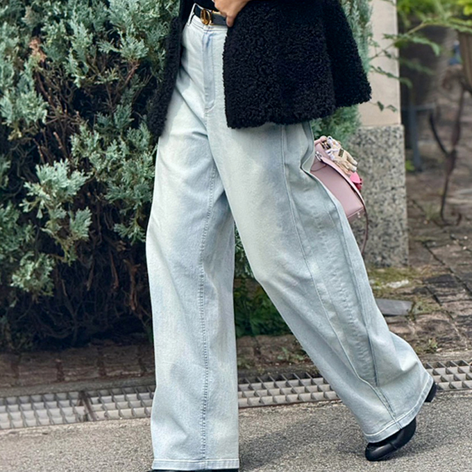 サイドタックワイドレッグデニム【7f-174-01607】