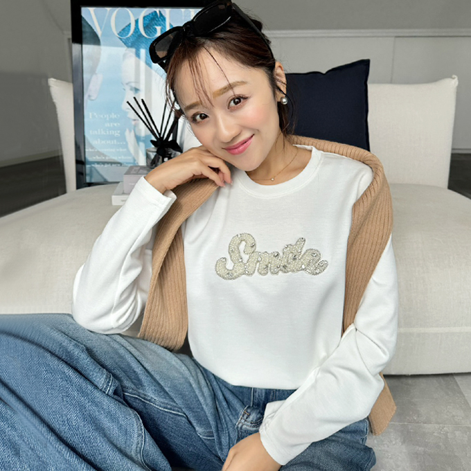 ビジューロゴロングTシャツ【ネコポスOK】【7f-831-05864】