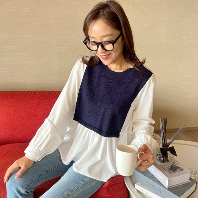 サイドボタン付きドッキングブラウス【ネコポスOK】【7f-831-05941】