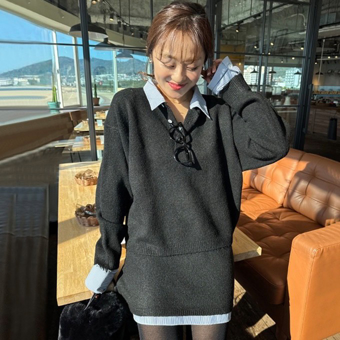 ストライプカラー配色ニットセットアップ【7f-831-05952】