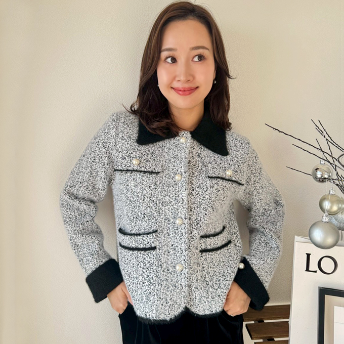 ツイード風ニットJK【7f-831-05982】