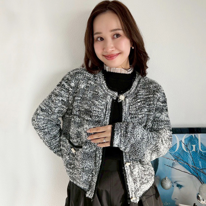 ツイードミックスニットカーディガン【7f-831-05996】