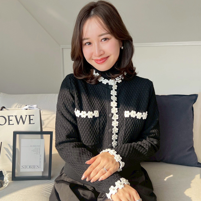 フラワートリムカーディガン【7f-831-05954】