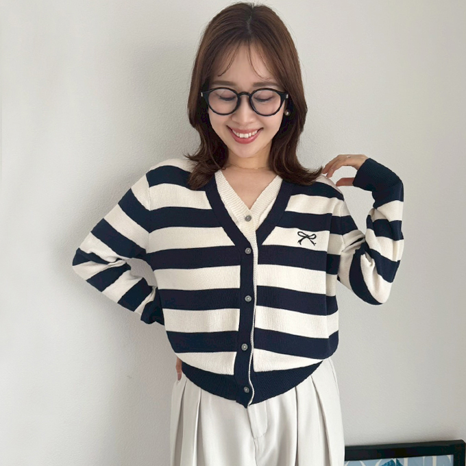 リボンポイントレイヤード風カーデ【7e-831-06242】