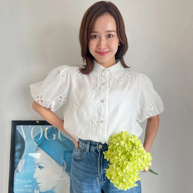 パンチングフラワー刺繍ブラウス【ネコポスOK】【7e-831-06349】