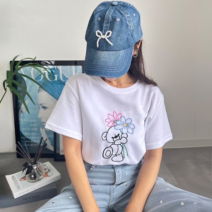 フラワーベアー刺繍Tシャツ【ネコポスOK】【7e-831-06407】