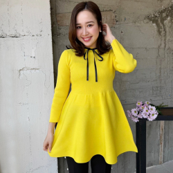 リボン付きリブ切替え裾フレアニット【8a-122-01981】