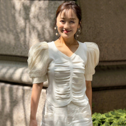 フロントギャザードットチュールスリーブニット【ネコポスOK】【8a-831-03160】