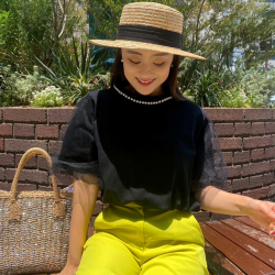 ネックパールチュールスリーブカットソー【ネコポスOK】【7i-831-04465】