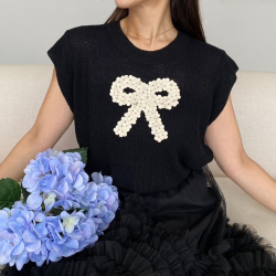 フラワーモチーフリボンサマーニット【ネコポスOK】【7i-831-04672】