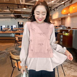 プチリボンニットベスト＆ブラウスセット【7h-831-04755】