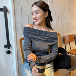 ドットオフショルニット【ネコポスOK】【7h-831-04757】