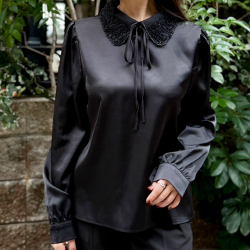 ビーズオーガンジーカラーブラウス【ネコポスOK】【7h-831-04956】