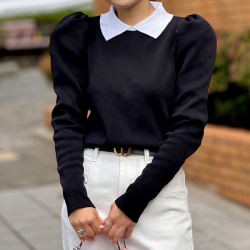 襟付きパフショルダーニット【7g-831-05282】