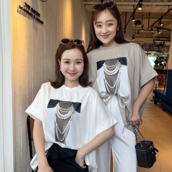 ネックレスパール付きプリントTシャツ【ネコポスOK】【7g-831-05487】