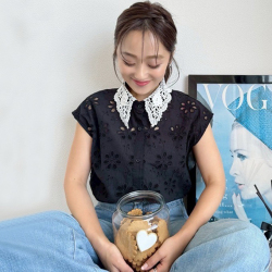 レース襟付きフラワー刺繍ブラウス【ネコポスOK】【7g-831-05648】