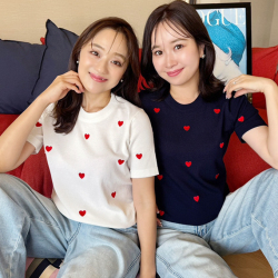 ハート刺繍半袖ニット【ネコポスOK】【7g-831-05652】