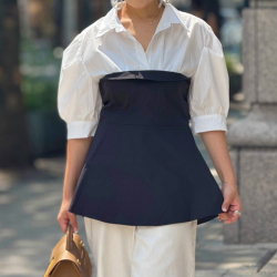 切り替えペプラムシャツ【ネコポスOK】【7f-831-05738】