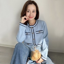 カラーパイピングカーデ風トップス【7f-831-05861】