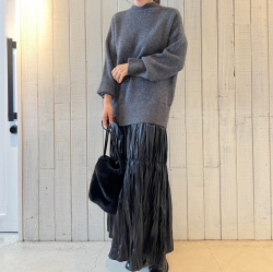 ニット×プリーツ切替ドッキングワンピース【7f-831-05740】