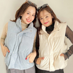 スタンドカラーコーデュロイ中綿ベスト【7f-831-05873】