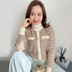 金ボタンツイードニットカーディガン風トップス【7f-831-05969】