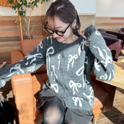 リボン総柄ニットカーディガン【7f-831-06024】