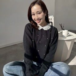 ビジュー付きレース襟ニット【7f-831-06061】