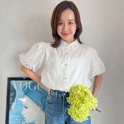 パンチングフラワー刺繍ブラウス【ネコポスOK】【7e-831-06349】