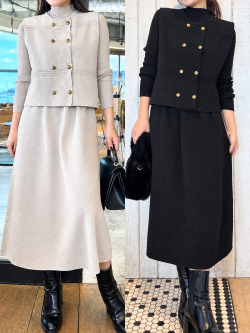 ダブルボタンベスト＆リブニットワンピース【7d-831-06796】