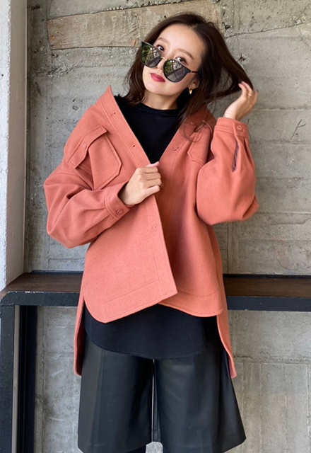 オーバーサイズノーカラージャケット【8f-108-00375】 