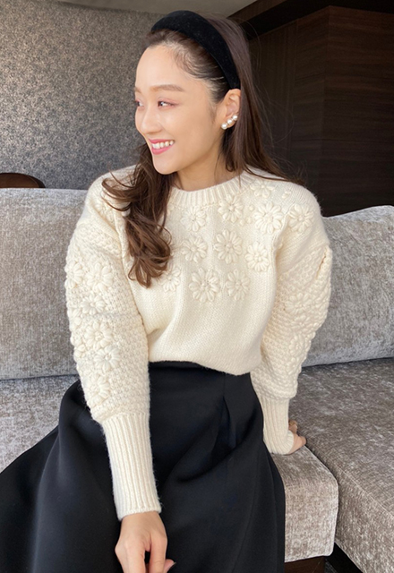 超レア！大人気！】UNMINOU♡刺繍フラワードッキングニット