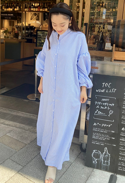 ストライプロングシャツワンピース【8c-831-02420】
