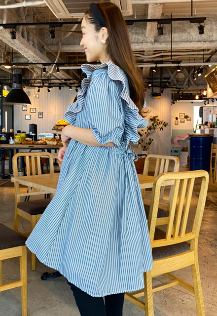 ストライプフリルワンピース【ネコポスOK】【8c-831-02476】 