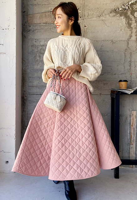 美ラインキルティングロングskirt【8b-920-08707】 