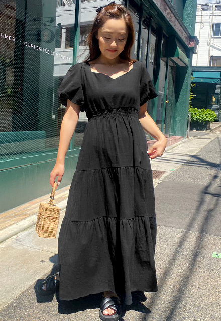 コットンリネンパフスリーブワンピース【8a-831-03396】 