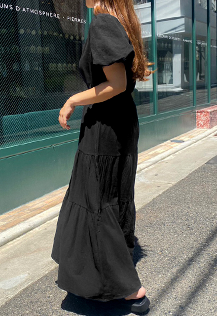 コットンリネンパフスリーブワンピース【8a-831-03396】 