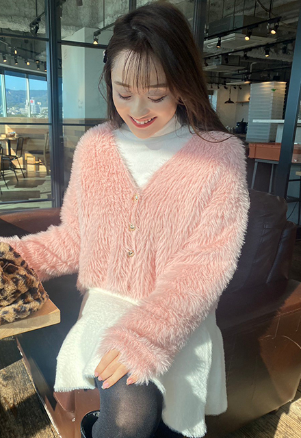 ハートボタンシャギーニットカーデ【7j-831-02924】 