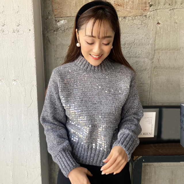 フロントスパンコールニット【7j-831-03956】 