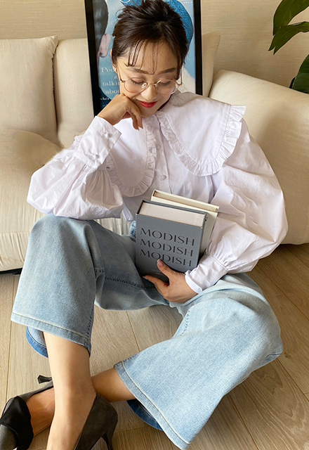 フリルビッグカラーブラウス【ネコポスOK】【7i-831-04015】