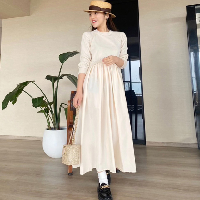 異素材ドッキングワンピース【7i-831-04422】 