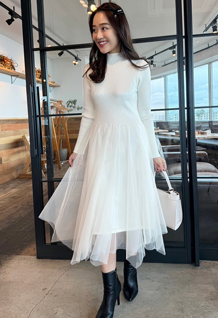 ベストセットチュールニットワンピース【7h-831-04894】 