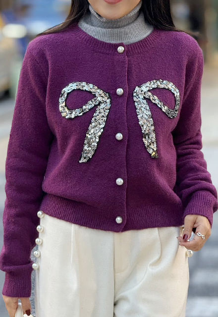 RIBBON STAMP カーディガン XS ALEXIA STAM（アリシアスタン） カーディガン Ribbon Cardigan /リボン