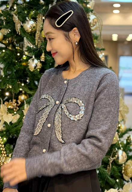 スパンコールリボンカーディガン【7h-831-05085】